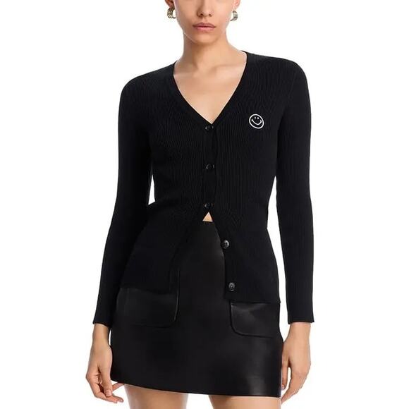 NWT Joshua Sanders Ribbed Smiley Logo Cardigan Sweater Black – Size S Italy - Picture 1 of 6